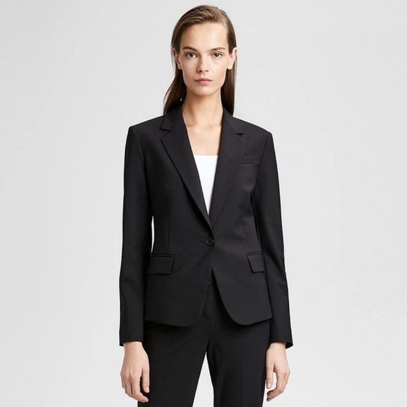 Theory Gabe 2 Urban Wool Blazer Size 4 Black Button Timeless Quiet Luxury Jacket - Picture 1 of 13